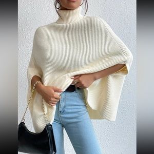 Turtle neck knit poncho